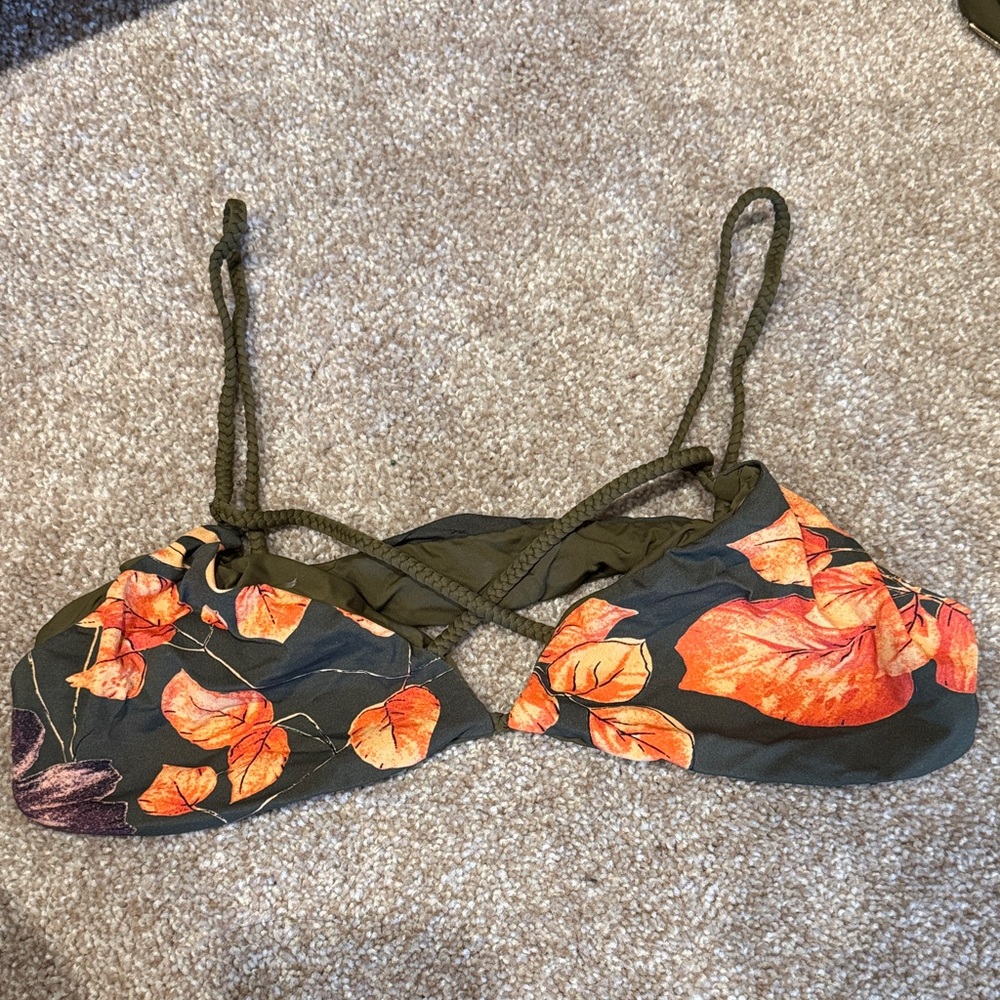 San Lorenzo Olive and Orange Leaf Bikini Top